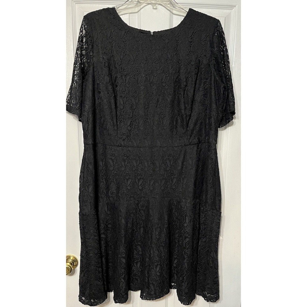 LONDON TIMES BLACK LACE FLARE DRESS 22W Fully Lined Hidden Zipper